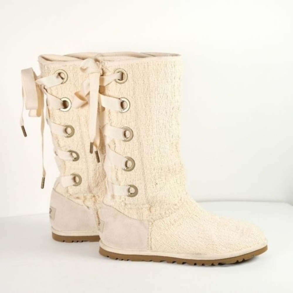 UGG Heirloom Lace Up Boots Women's Cream Boots Size US5 / EU35